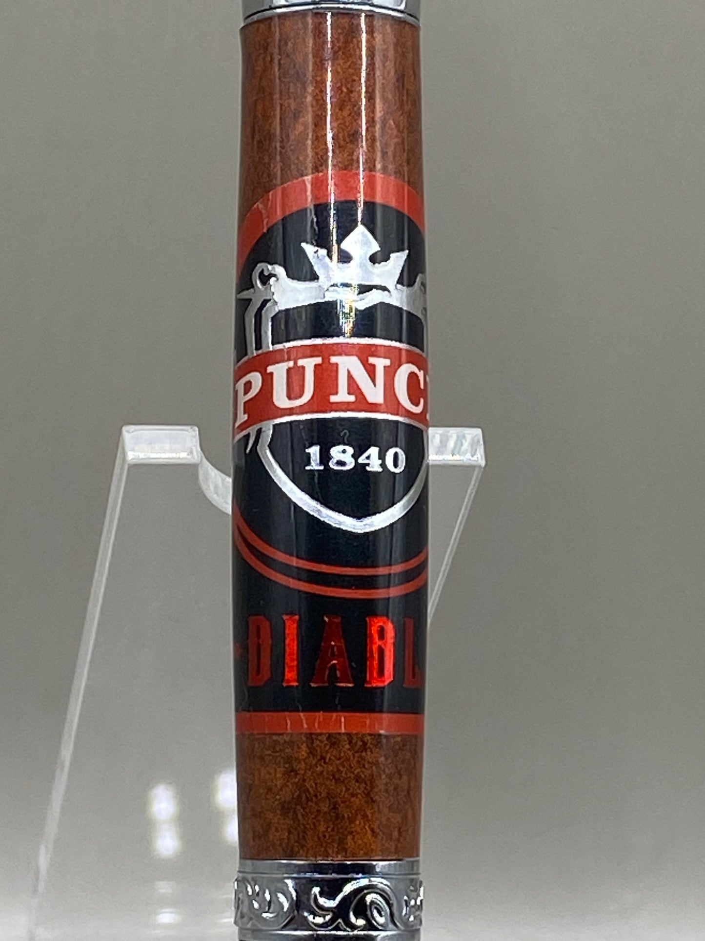 Handmade Punch Diablo Cigar Twist Pen – Authentic Band Embedded in Clear Resin