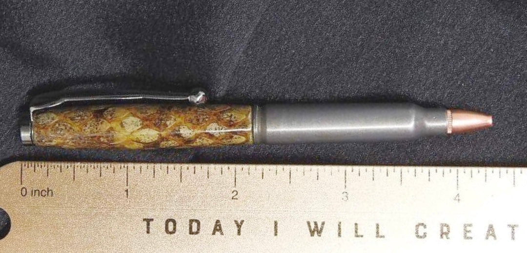 .223/5.56 Bullet Casing Pen w/Rattlesnake Skin