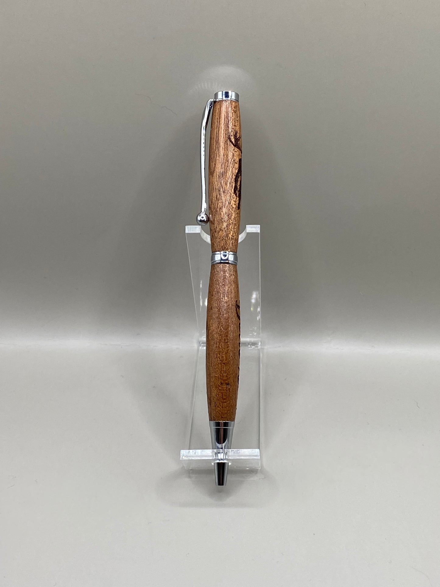 Custom Engraved Mahogany Wood Pen - Wendigo Silhouette “Believe” Laser Engraved - Cryptid Horror Gift, Chrome Accent Twist Ballpoint