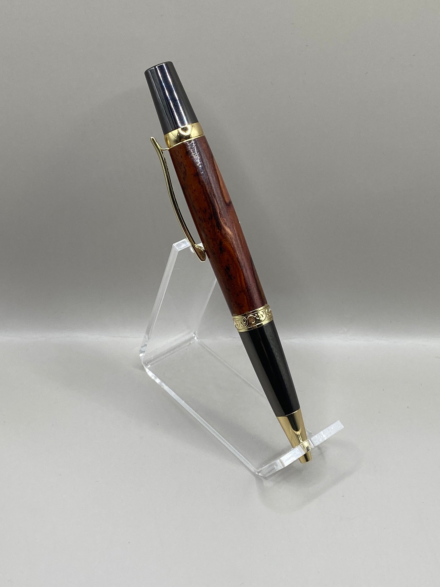 Handmade Luxury Cocobolo Wood Ballpoint Pen – Exotic Rosewood Elegance with Gold Accents