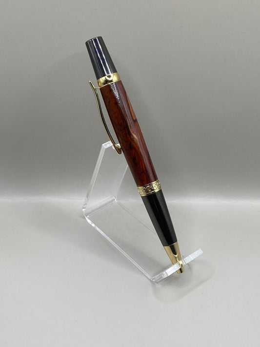 Handmade Luxury Cocobolo Wood Ballpoint Pen – Exotic Rosewood Elegance with Gold Accents