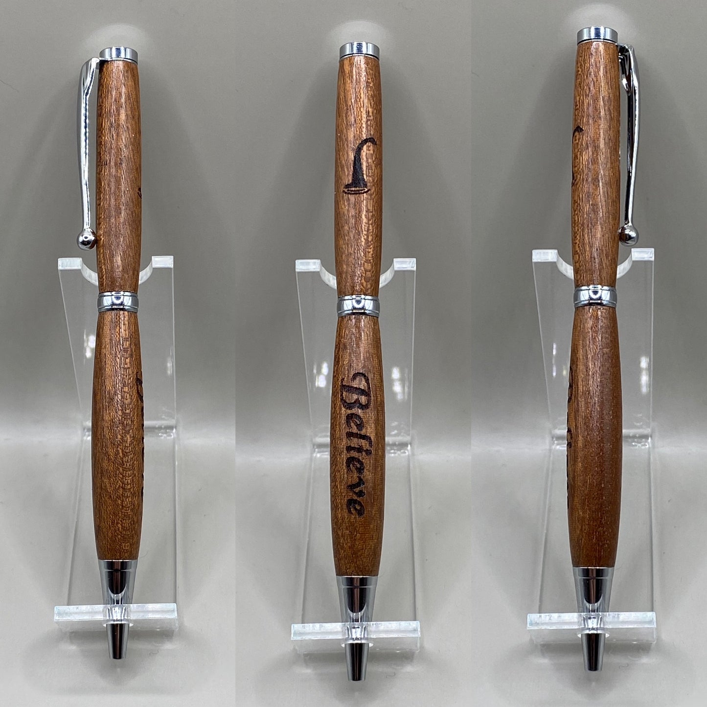 Premium Mahogany Wood Ballpoint Pen – Laser Engraved Nessie & “Believe” Design