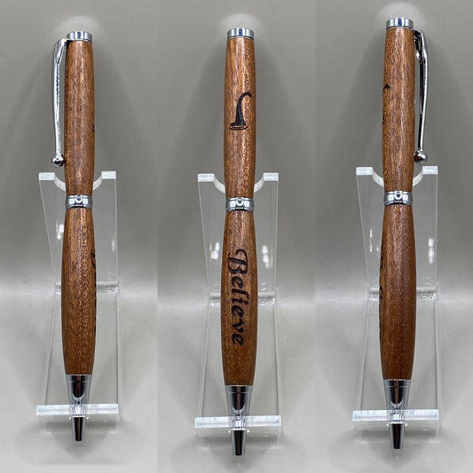 Premium Mahogany Wood Ballpoint Pen – Laser Engraved Nessie & “Believe” Design