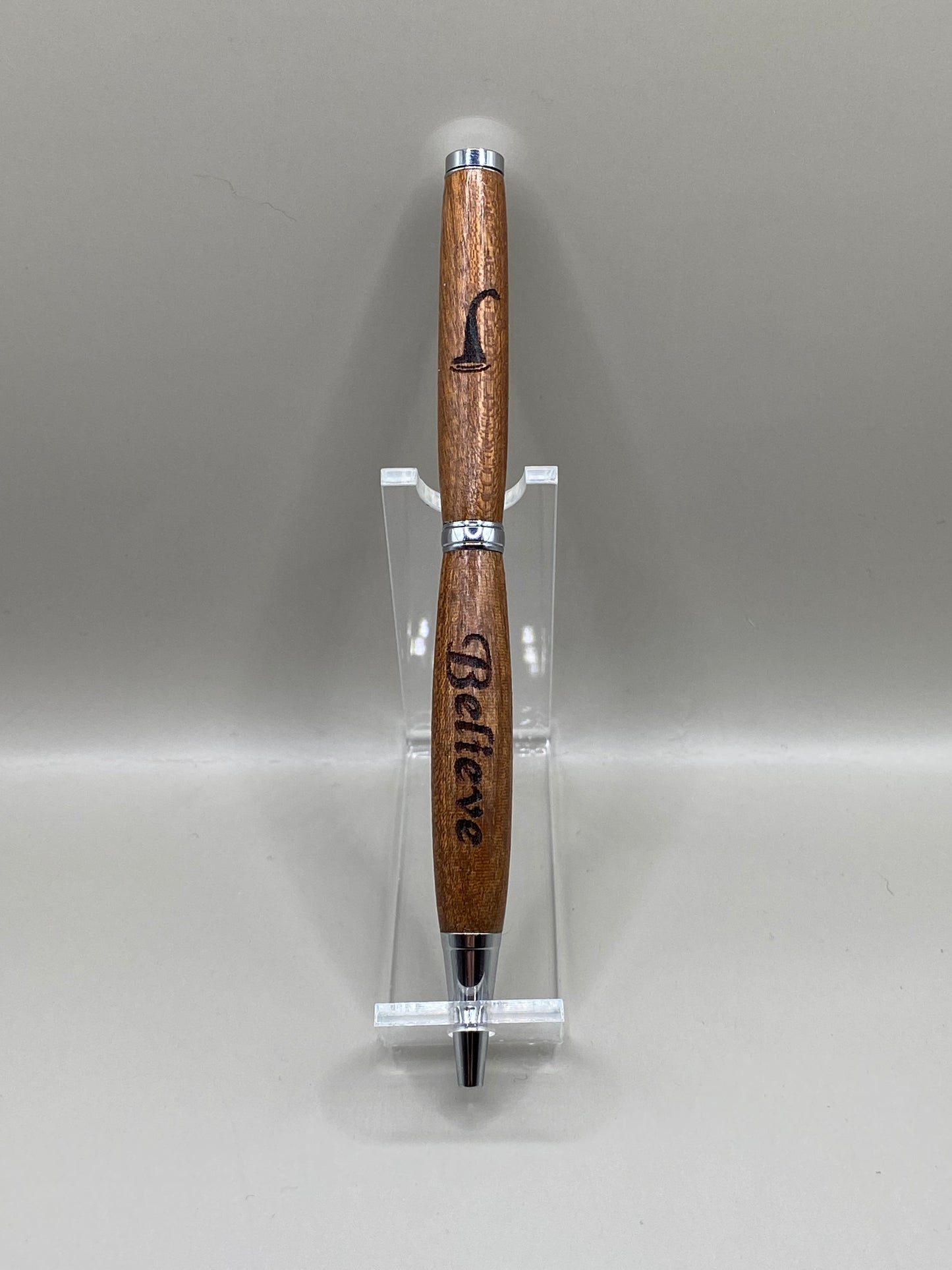 Premium Mahogany Wood Ballpoint Pen – Laser Engraved Nessie & “Believe” Design