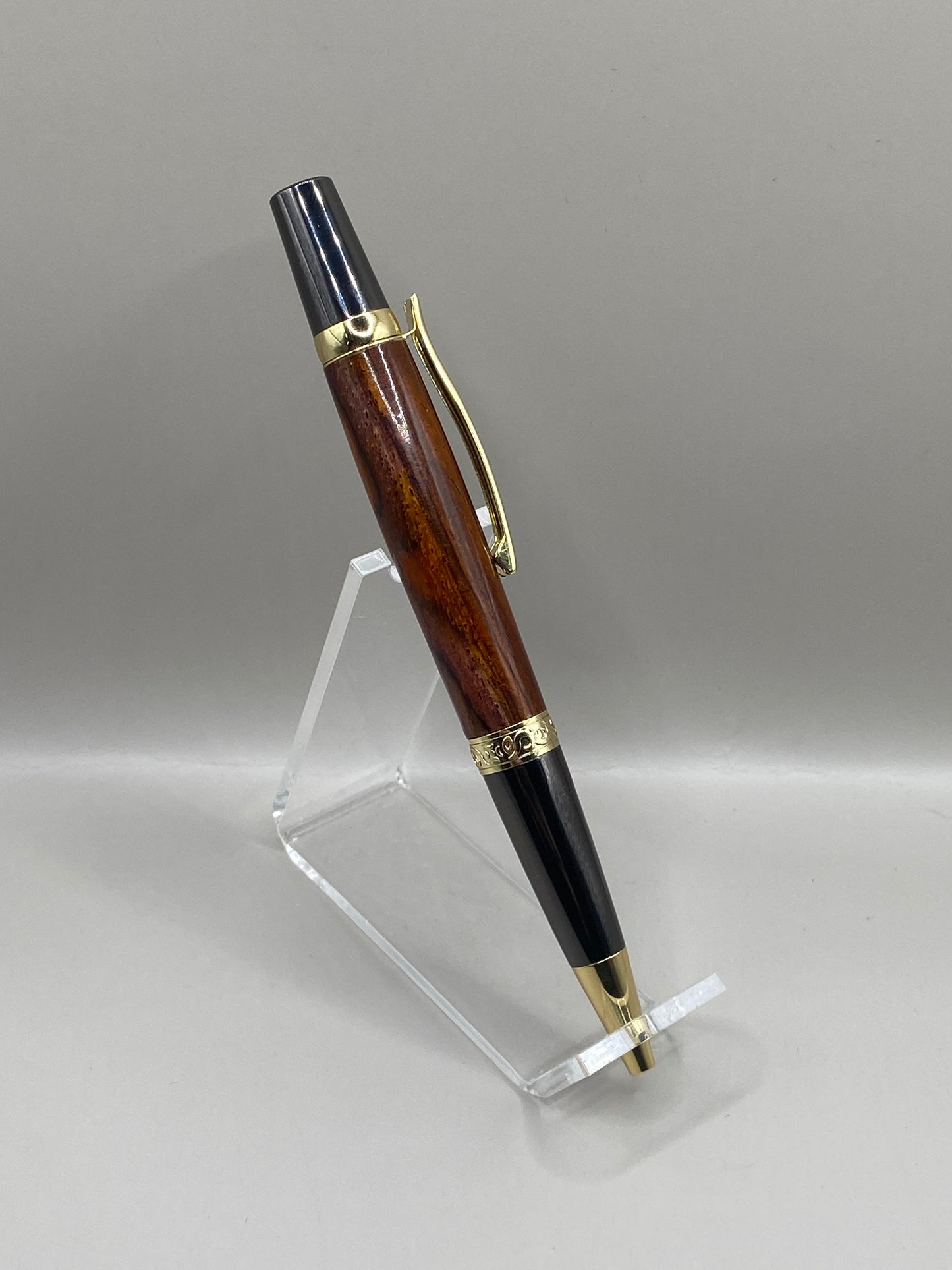 Handmade Luxury Cocobolo Wood Ballpoint Pen – Exotic Rosewood Elegance with Gold Accents