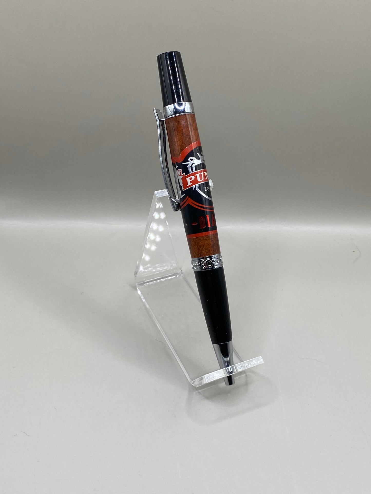 Handmade Punch Diablo Cigar Twist Pen – Authentic Band Embedded in Clear Resin