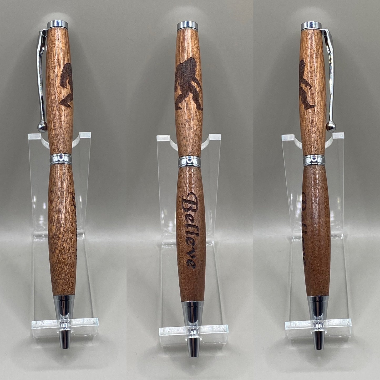Mahogany Bigfoot Pen – Handcrafted Sasquatch ‘Believe’ Engraved Wooden Ballpoint