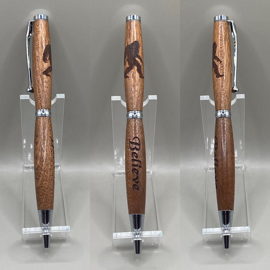 Mahogany Bigfoot Pen – Handcrafted Sasquatch ‘Believe’ Engraved Wooden Ballpoint