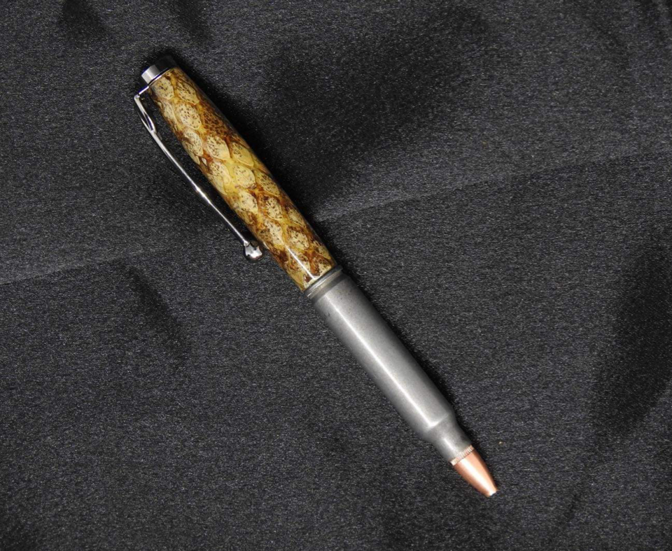 .223/5.56 Bullet Casing Pen w/Rattlesnake Skin