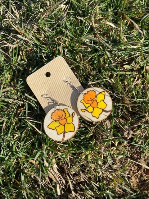 Hand Painted Daffodil Earrings