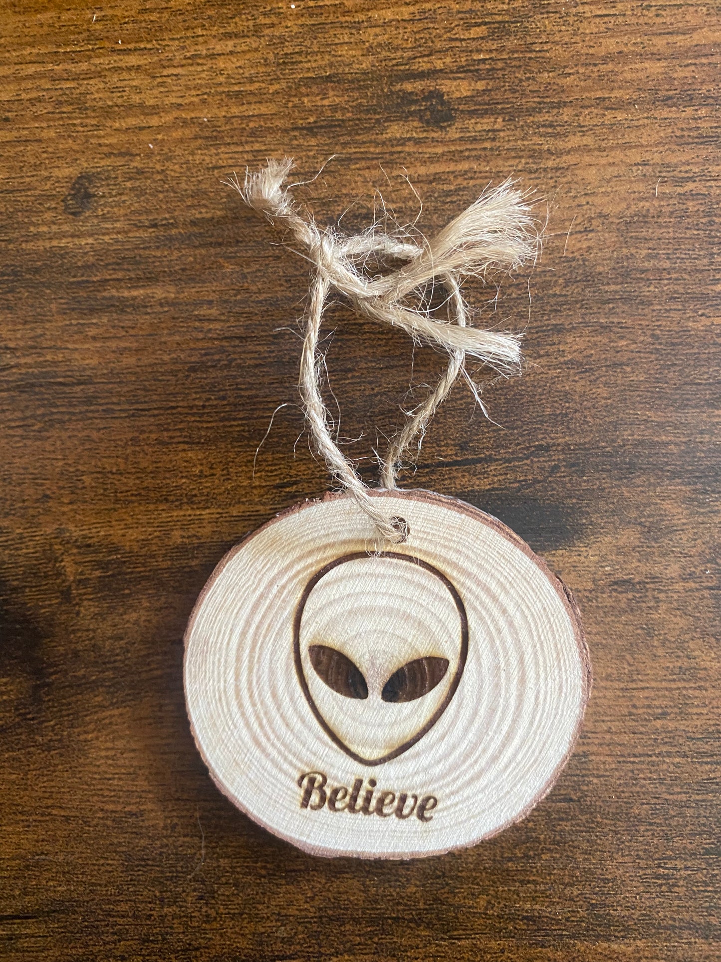 Rustic Alien “Believe” Ornament