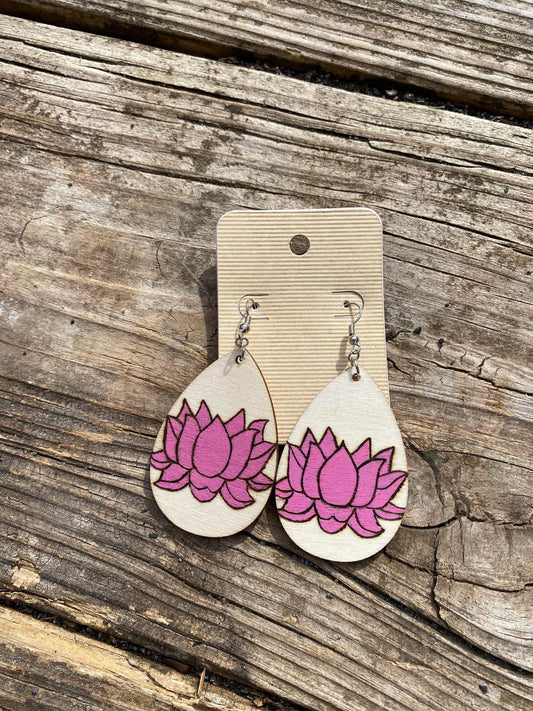 Hand Painted Lotus Earrings