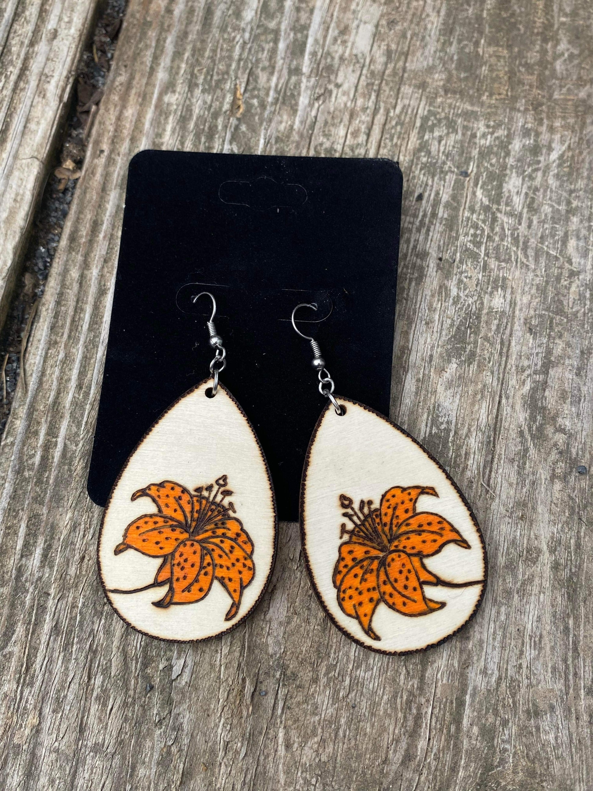 tiger lily earrings Hand Painted Tiger Lily Earrings – The Crafty Pirates